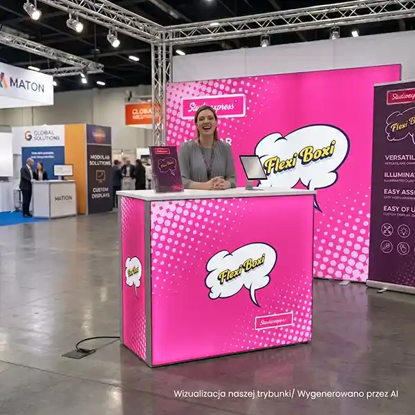 trybunka reklamowa Flexi Boxi bok z podświetleniem LED